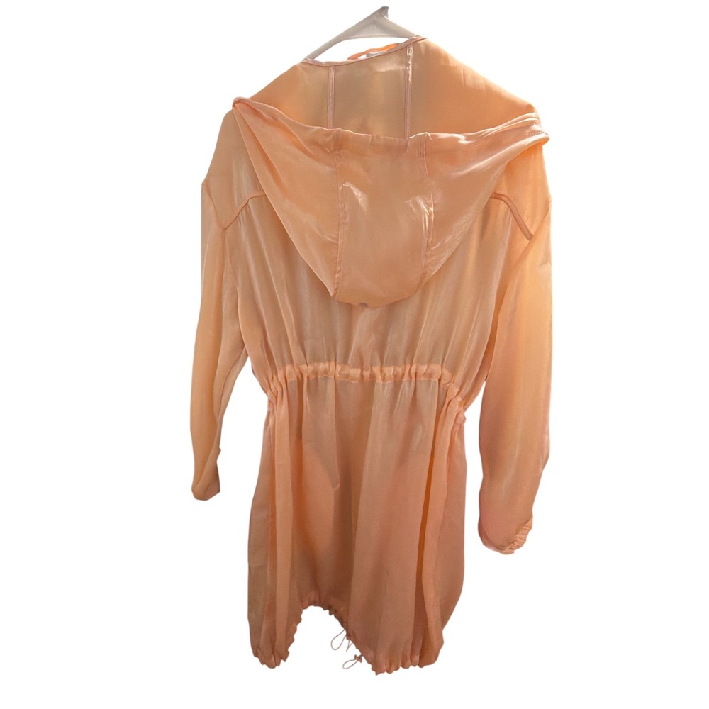 Future Collective Sheer Hooded Drawstring Waist Long Sleeve Jacket Peach Orange - Picture 3 of 4
